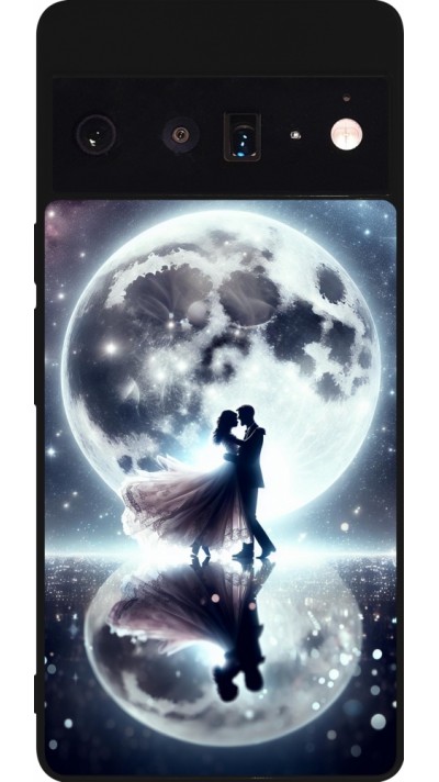 Google Pixel 6 Pro Case Hülle - Silikon schwarz Valentin 2024 Liebe unter dem Mond