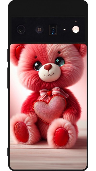Google Pixel 6 Pro Case Hülle - Silikon schwarz Valentin 2024 Rosaroter Teddybär