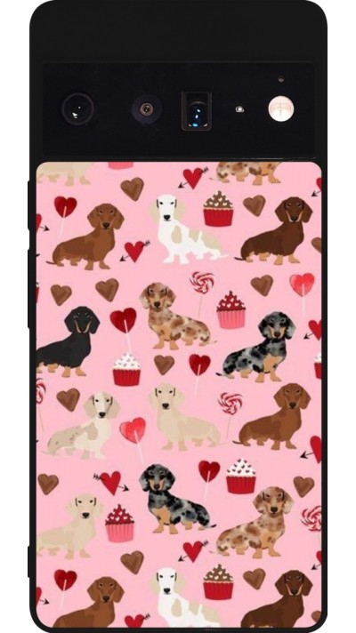 Google Pixel 6 Pro Case Hülle - Silikon schwarz Valentine 2024 puppy love