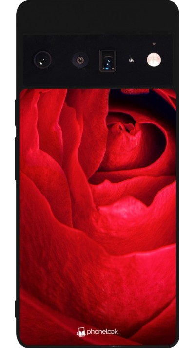 Google Pixel 6 Pro Case Hülle - Silikon schwarz Valentine 2022 Rose