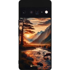 Google Pixel 6 Pro Case Hülle - Silikon schwarz Tal Sonnenuntergang Hirsch Baum