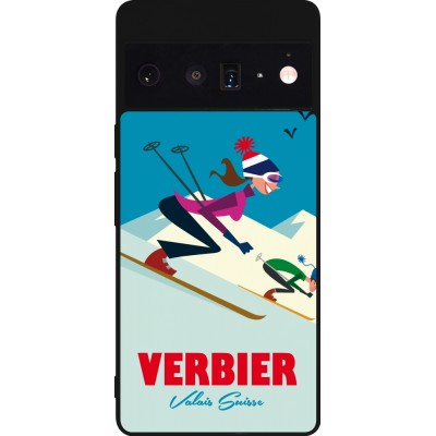 Google Pixel 6 Pro Case Hülle - Silikon schwarz Verbier Ski Downhill