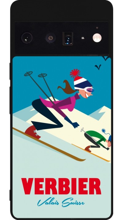Google Pixel 6 Pro Case Hülle - Silikon schwarz Verbier Ski Downhill
