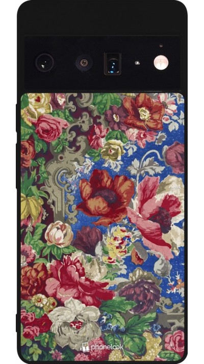 Google Pixel 6 Pro Case Hülle - Silikon schwarz Vintage Art Flowers