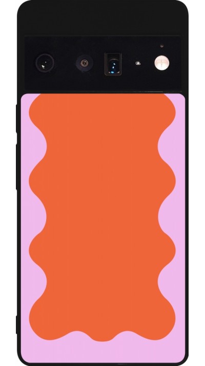 Google Pixel 6 Pro Case Hülle - Silikon schwarz Wavy Rectangle Orange Pink