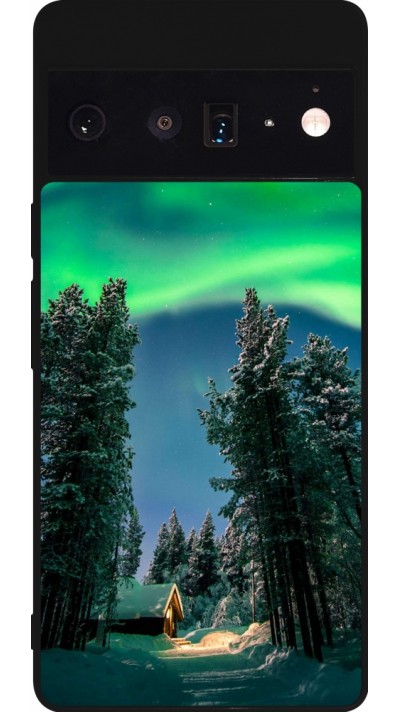 Google Pixel 6 Pro Case Hülle - Silikon schwarz Winter 22 Northern Lights