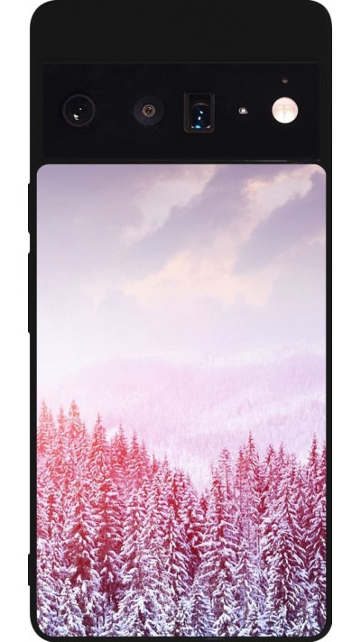 Google Pixel 6 Pro Case Hülle - Silikon schwarz Winter 22 Pink Forest