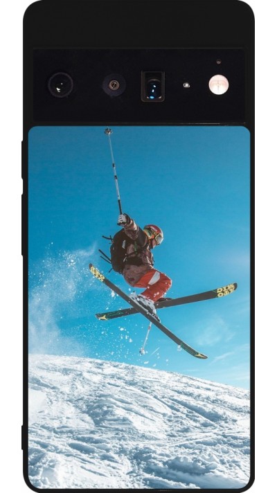 Google Pixel 6 Pro Case Hülle - Silikon schwarz Winter 22 Ski Jump
