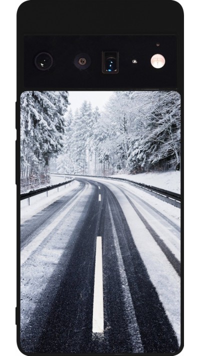 Google Pixel 6 Pro Case Hülle - Silikon schwarz Winter 22 Snowy Road