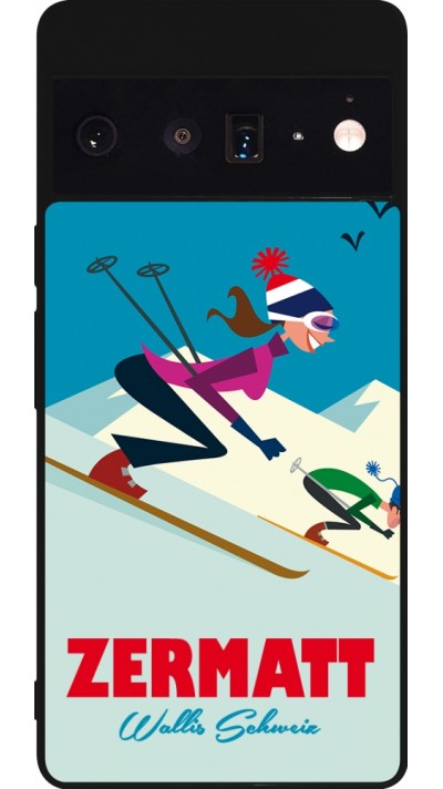 Google Pixel 6 Pro Case Hülle - Silikon schwarz Zermatt Ski Downhill