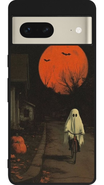 Google Pixel 7 Case Hülle - Silikon schwarz Halloween 2025 Ghost on a bicycle