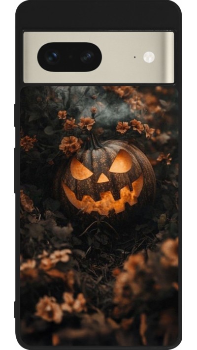Google Pixel 7 Case Hülle - Silikon schwarz Halloween 2025 Pumpkin with flowers