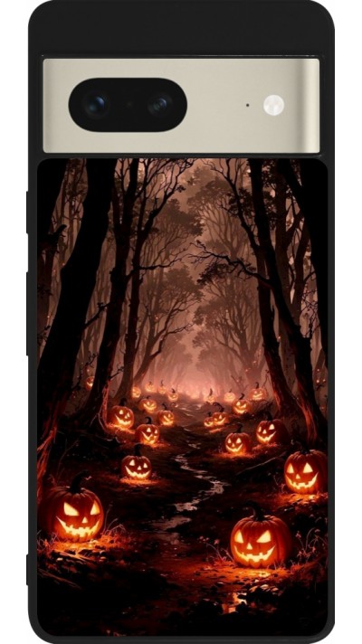 Google Pixel 7 Case Hülle - Silikon schwarz Halloween 2025 Road of Terrifying Pumpkins
