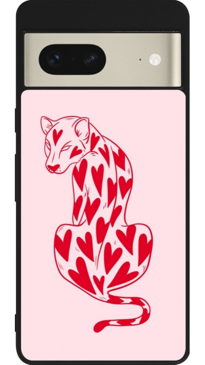 Google Pixel 7 Case Hülle - Silikon schwarz Leopard with hearts 2026