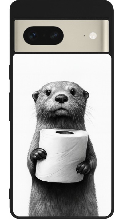 Coque Google Pixel 7 - Silicone rigide noir Loutre papier de toilette
