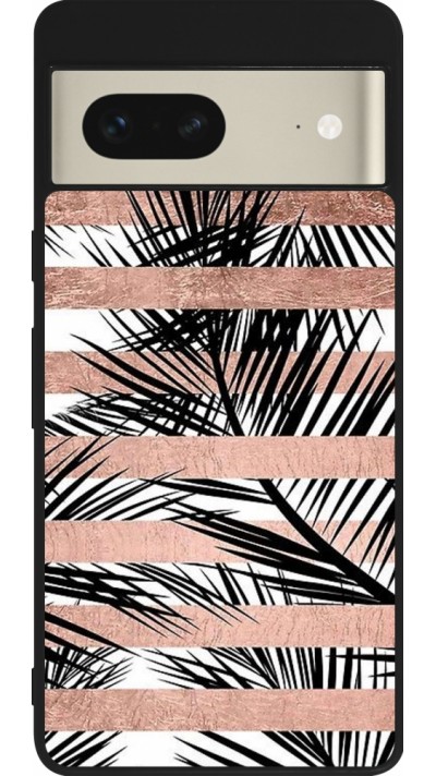 Coque Google Pixel 7 - Silicone rigide noir Palm trees gold stripes