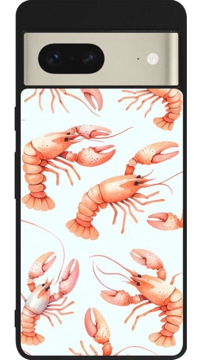 Coque Google Pixel 7 - Silicone rigide noir Pattern de homards pastels