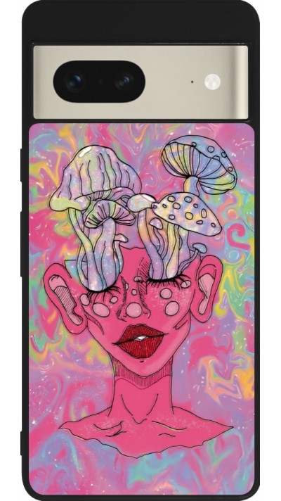 Coque Google Pixel 7 - Silicone rigide noir Psychedelic pink mushroom