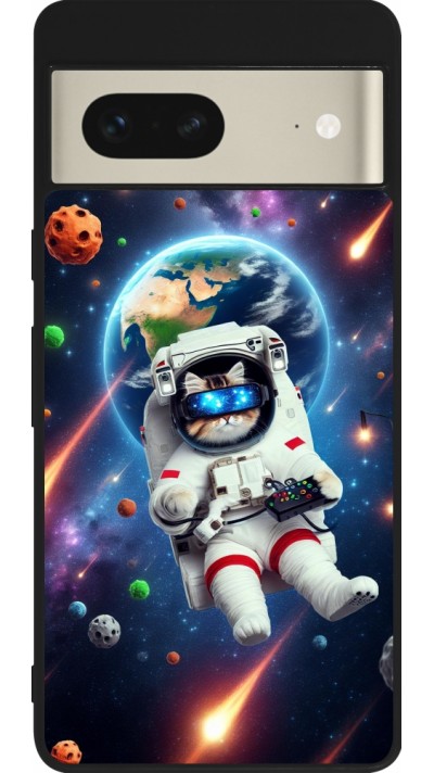 Google Pixel 7 Case Hülle - Silikon schwarz VR SpaceCat Odyssee