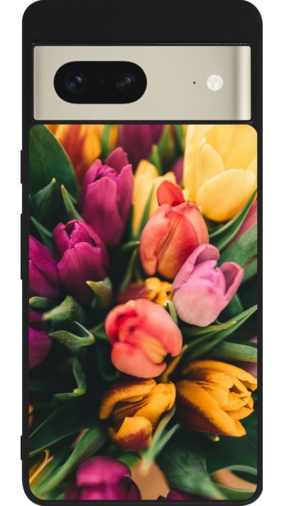 Coque Google Pixel 7 - Silicone rigide noir Bouquet of tulips Spring 2026