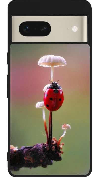 Coque Google Pixel 7 - Silicone rigide noir Ladybird on a mushroom Spring 2026