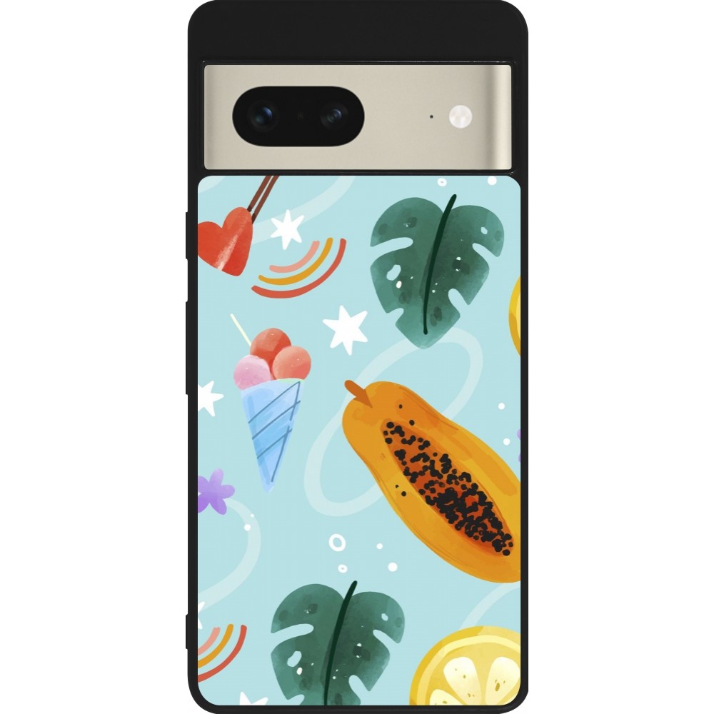 Google Pixel 7 Case Hülle - Silikon schwarz Summer 2025 Pattern papaya