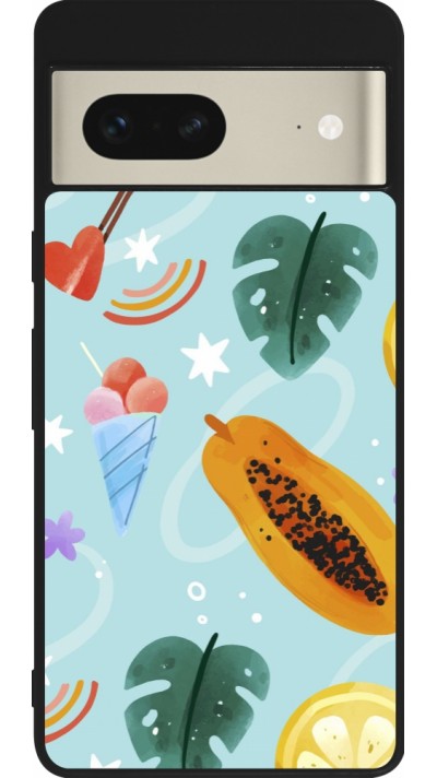 Google Pixel 7 Case Hülle - Silikon schwarz Summer 2025 Pattern papaya