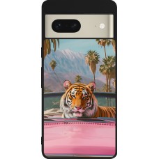 Google Pixel 7 Case Hülle - Silikon schwarz Tiger Auto rosa