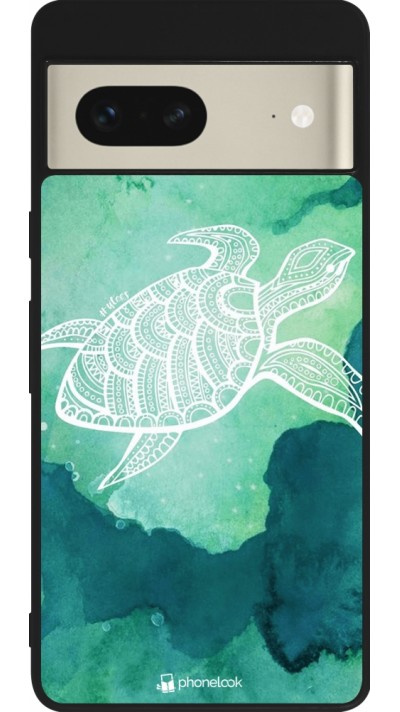 Google Pixel 7 Case Hülle - Silikon schwarz Turtle Aztec Watercolor