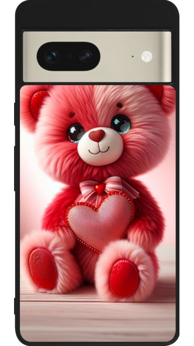 Google Pixel 7 Case Hülle - Silikon schwarz Valentin 2024 Rosaroter Teddybär
