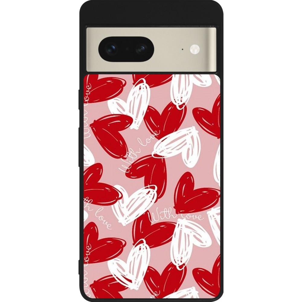 Coque Google Pixel 7 - Silicone rigide noir Valentine 2024 with love heart