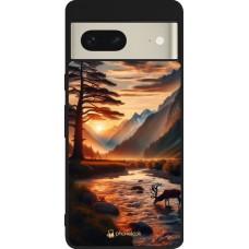 Coque Google Pixel 7 - Silicone rigide noir Valley Sunset Deer Tree