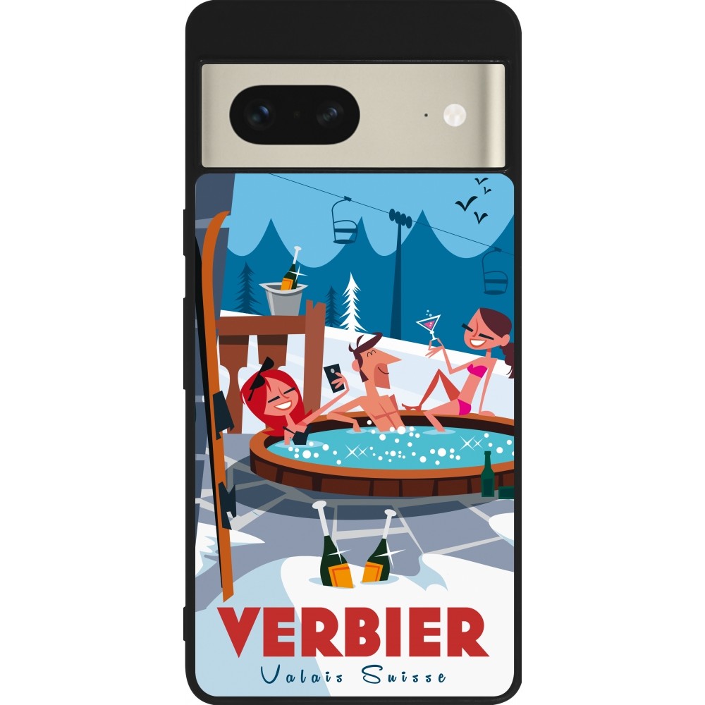 Google Pixel 7 Case Hülle - Silikon schwarz Verbier Mountain Jacuzzi