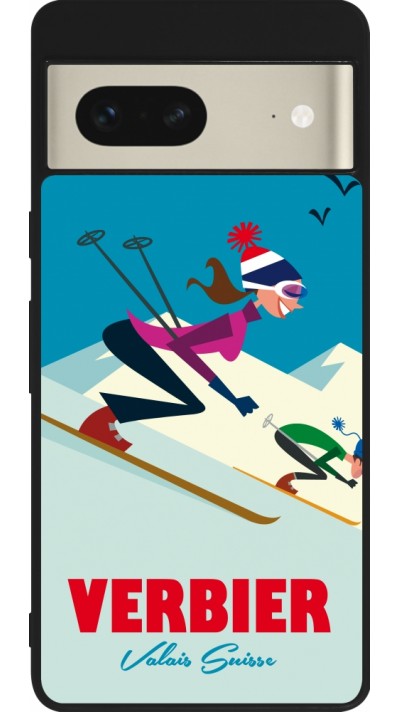 Google Pixel 7 Case Hülle - Silikon schwarz Verbier Ski Downhill