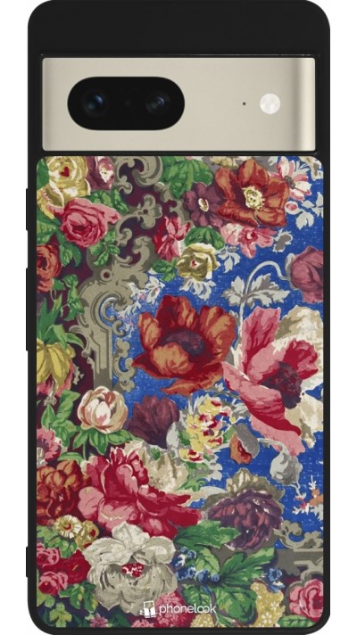 Google Pixel 7 Case Hülle - Silikon schwarz Vintage Art Flowers