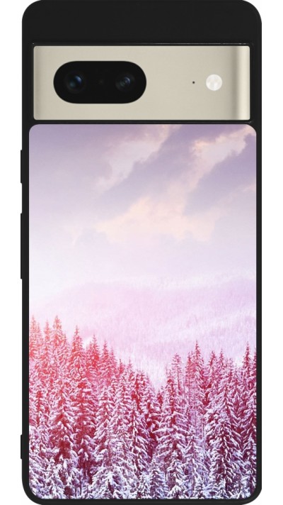 Google Pixel 7 Case Hülle - Silikon schwarz Winter 22 Pink Forest