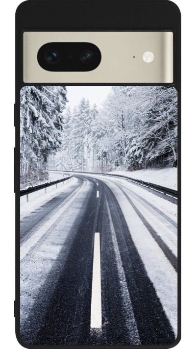 Google Pixel 7 Case Hülle - Silikon schwarz Winter 22 Snowy Road