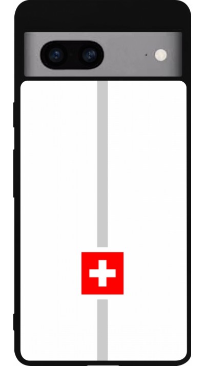 Coque Google Pixel 7a - Silicone rigide noir Canton CH blanc