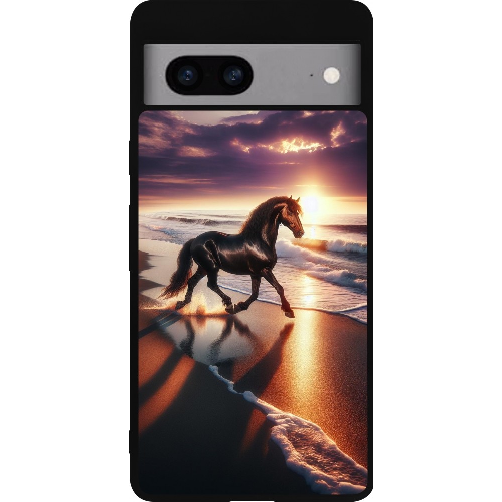 Google Pixel 7a Case Hülle - Silikon schwarz Pferd majestätisch Strand