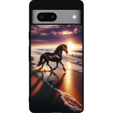 Google Pixel 7a Case Hülle - Silikon schwarz Pferd majestätisch Strand