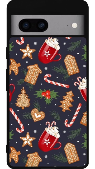 Google Pixel 7a Case Hülle - Silikon schwarz Christmas 25 Pattern Gingerbread House