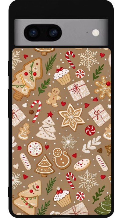 Google Pixel 7a Case Hülle - Silikon schwarz Christmas 25 Pattern Ginger Cookie