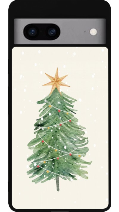Google Pixel 7a Case Hülle - Silikon schwarz Christmas 25 Sketch Tree