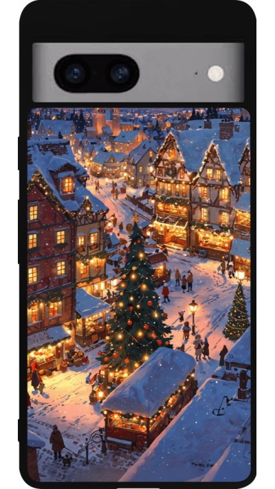 Google Pixel 7a Case Hülle - Silikon schwarz Christmas 25 Xmas Village