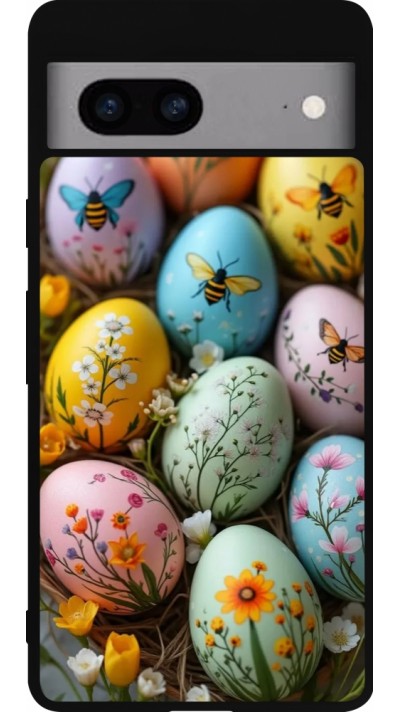 Google Pixel 7a Case Hülle - Silikon schwarz Easter 2026 Eggs with bees