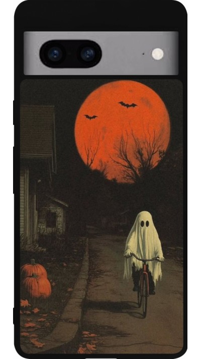 Google Pixel 7a Case Hülle - Silikon schwarz Halloween 2025 Ghost on a bicycle