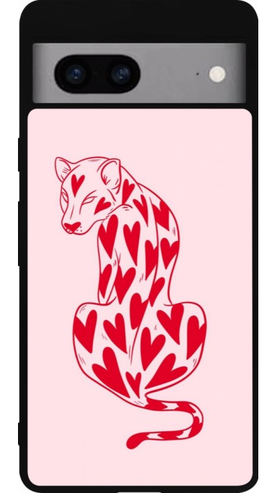 Google Pixel 7a Case Hülle - Silikon schwarz Leopard with hearts 2026