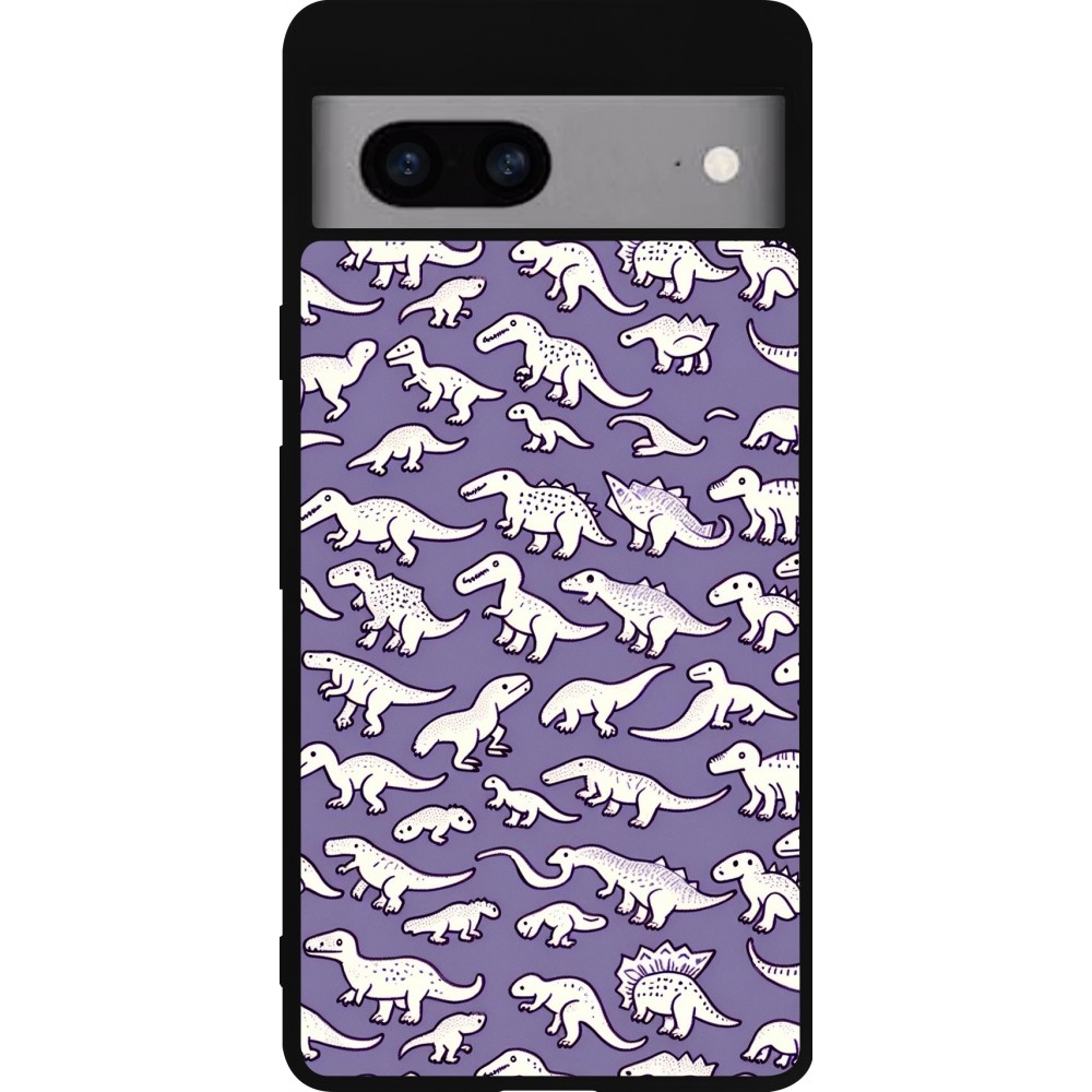 Google Pixel 7a Case Hülle - Silikon schwarz Mini-Dino-Muster violett