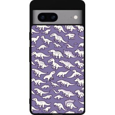 Google Pixel 7a Case Hülle - Silikon schwarz Mini-Dino-Muster violett