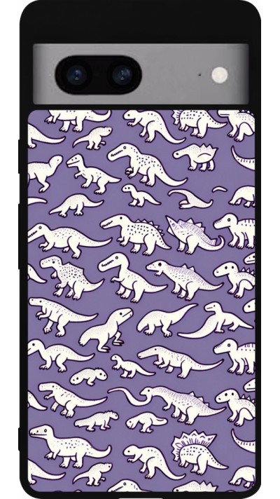 Google Pixel 7a Case Hülle - Silikon schwarz Mini-Dino-Muster violett